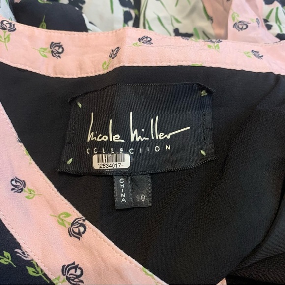 Nicole Miller Tulip Ditzy Floral Printed Long Sleeve Button Down Shift Dress 10 - Picture 9 of 11